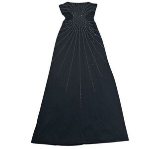 Vintage Cache Beaded Sexy Illusion Hips Novelty Strapless Maxi Dress Sz 4 Black